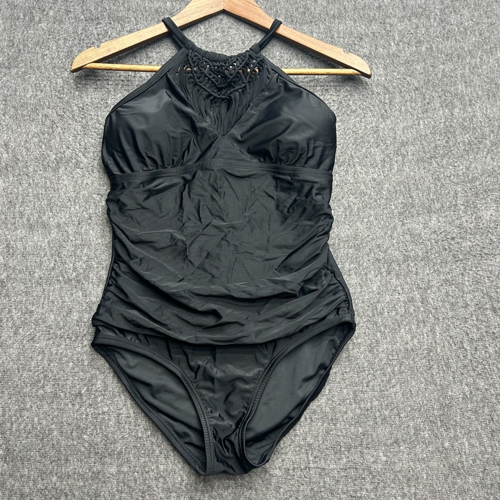 Venus Womens Swim Suit Size 10 Black One‎ Piece High Neck Lace